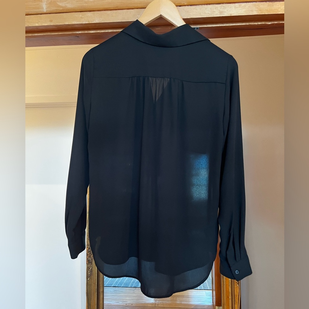 Ann Taylor black camp shirt blouse pocket front size XS - Picture 3 of 5